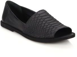 Vince Open-Toe Snake-Embossed Leather Flats
