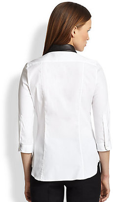 Burberry Cotton Poplin Leather-Collar Shirt