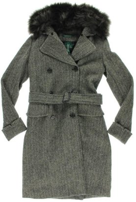 Ralph Lauren NEW Black-Ivory Wool Blend Faux Fur Long Sleeve Coat Jacket 6 BHFO