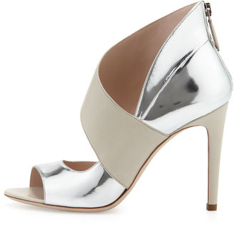 Miu Miu Asymmetric Half-d'Orsay Sandal, White/Silver