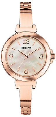 Bulova 97L137 Women's Dress Mother of Pearl Slim Bracelet Strap Watch, Rose Gold