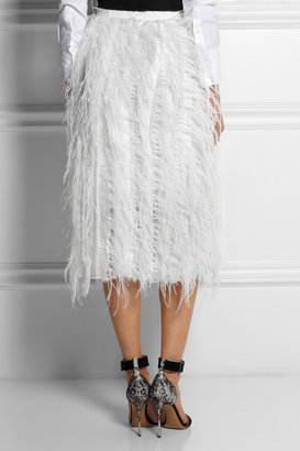 Erdem Caden feather-embellished silk-organza skirt