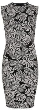 New Look Teens Black Ribbed Neck Tropical Print Bodycon Dress
