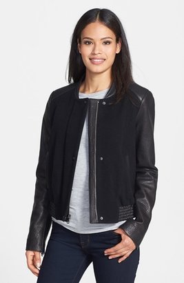 Cole Haan Leather & Wool Bomber Jacket