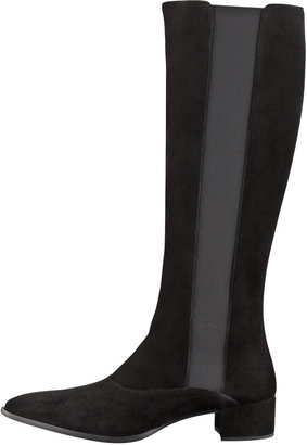 Prada Tall Pointed-Toe Suede Boot, Black