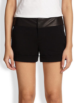 Alice + Olivia Leather-Waistband Cuff Shorts