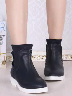 Choies Navy Leather Ankle Boots With Color Block Sole