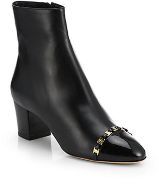 Ferragamo Nao Chain-Trimmed Leather Ankle Boots