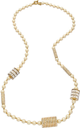 Carolee Gold Pearl and Crystal Barrel Long Necklace