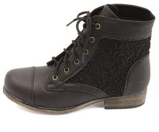 Charlotte Russe Lace Inset Lace-Up Combat Booties