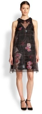 HONOR Organza-Overlay Rose Print Dress