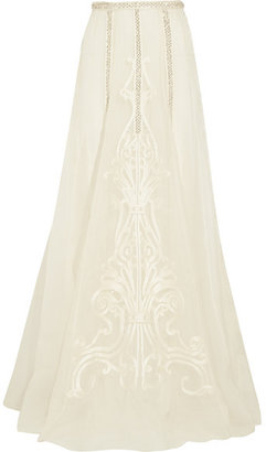 Temperley London Crivelli Embellished Embroidered Silk-organza Maxi Skirt - Ivory