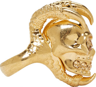 Alexander McQueen Gold Large Claw Skull Ring
