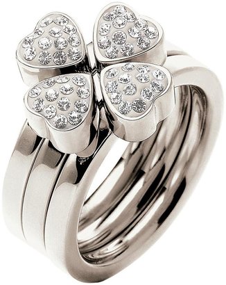 Folli Follie Crystal Set Heart 4 Heart Set of Three Silver Plated Stacking Rings