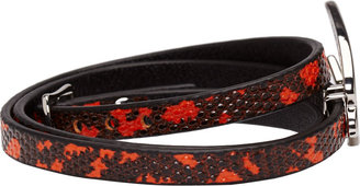 McQ Red Snake Print Swallow Charm Wrap Bracelet