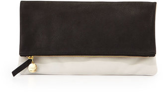 Clare Vivier Two-Tone Fold-Over Clutch Bag, Black Pattern