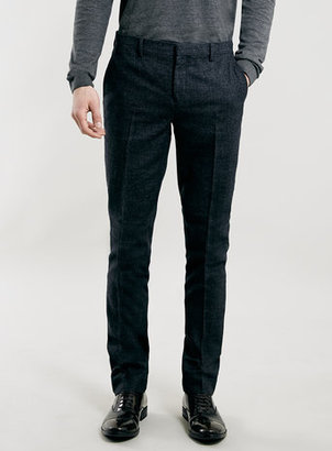 Topman Navy Skinny Fit Textured Suit Trousers