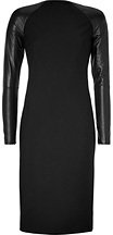 Ralph Lauren COLLECTION Black Wool-Crepe Dress with Leather Sleeves