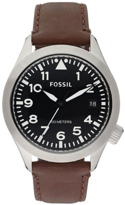 Fossil Mens Aeroflite Black Dial Stainless Steel Case and Brown Leather Strap Watch