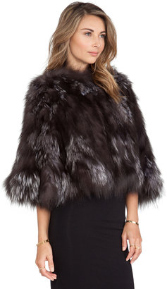 Adrienne Landau Knit Silver Fox Fur Poncho