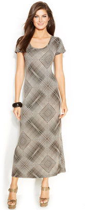 Ellen Tracy Short-Sleeve Geo-Print Maxi Dress