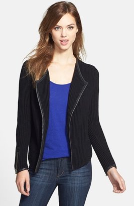 Lucky Brand Leather Trim Cotton Sweater