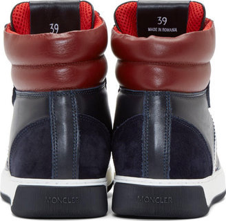 Moncler Navy & Burgundy Leather High-Top Sneakers