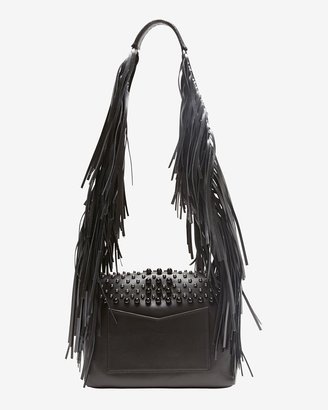 Sara Battaglia Teresa Studded Fringe Shoulder Bag: Black