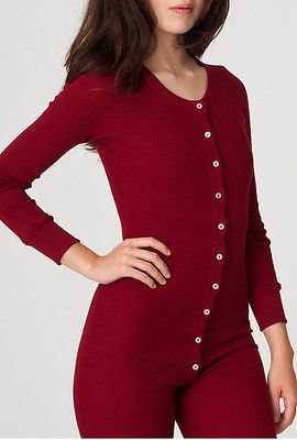 American Apparel Unisex Rib Henley One Piece In Size Xs Cranberry