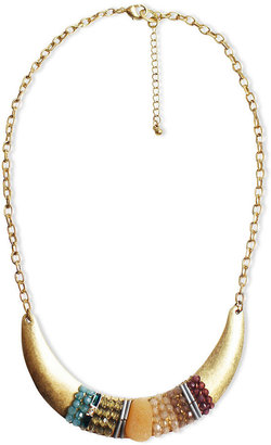 Lydell Necklace, 10k Gold Plated Beaded Plate Statement Necklace