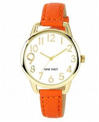 Nine West Ladies orange strap with yellow gold tone face watch