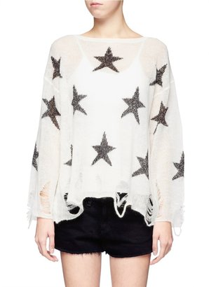 Distressed star patterned sweater