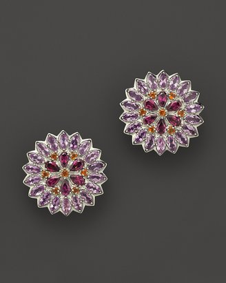 Paul Morelli Applique Spiral Earrings with Rhodolite, Amethyst and Madeira Citrine