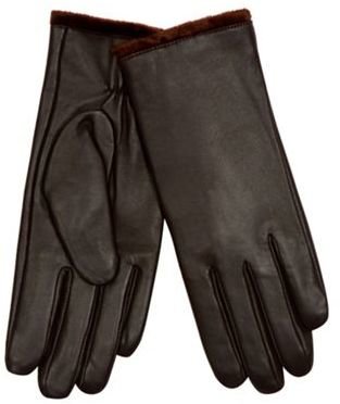 J by Jasper Conran Designer chocolate faux fur lined leather gloves