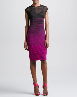 Missoni Ombre Knit Cap-Sleeve Sheath Dress, Brown/Pink