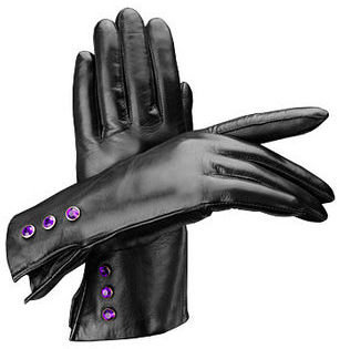 Swarovski Ladies Eaton Gloves with Buttons Black Nappa with Ruby Crystal Buttons made with ELEMENTS
