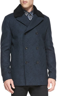 Theory Mid-Length Peacoat with Shearling Fur Collar, Navy