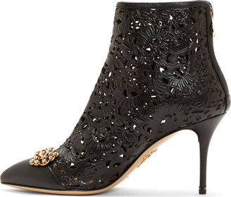 Charlotte Olympia Onyx Leather Floral Cut-Out Myrtle Ankle Boots