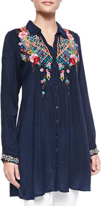 Johnny Was Collection Myra Embroidered Button-Front Blouse