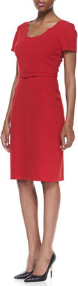 David Meister Short-Sleeve Belted Sheath Dress, Crimson