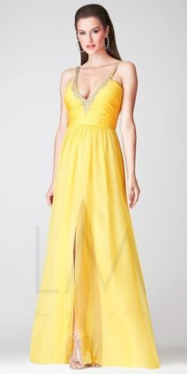 LM Collection Beaded Neckline Center Slit  Evening Dresses