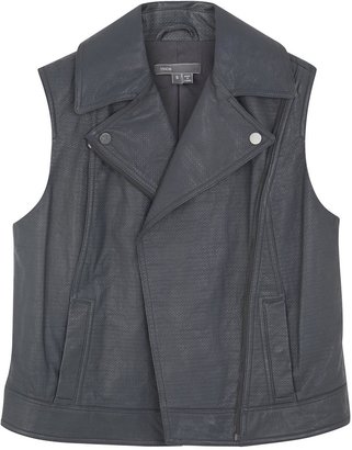 Vince Petrol blue sleeveless leather jacket