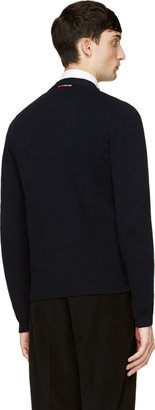 Moncler Gamme Bleu Navy Wool Quilted Tweed Cardigan