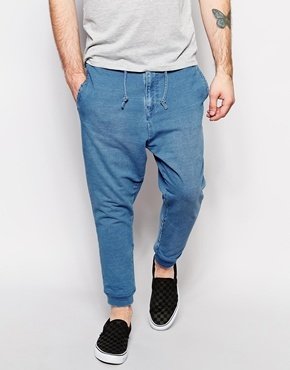 ASOS Cropped Skinny Sweatpants In Light Indigo Wash - Light blue