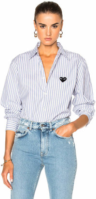 Comme des Garcons PLAY Broad Stripe Cotton Button Down in Blue | FWRD
