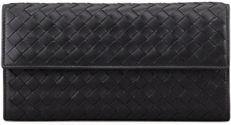 Bottega Veneta Woven Leather Flap Wallet, Black