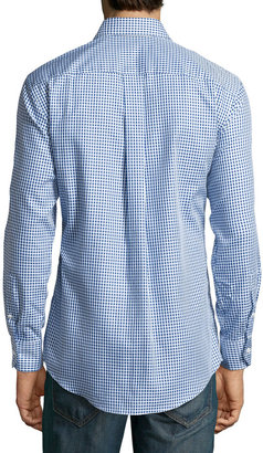 Neiman Marcus Trim-Fit Gingham Check Sport Shirt, Blue