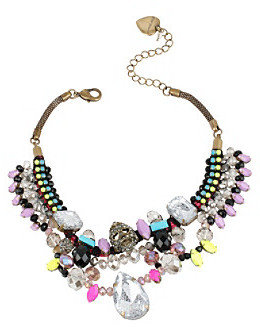 Betsey Johnson Purple Multi Skull & Mesh Covered Faceted Stone Frontal Necklace