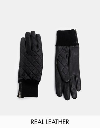 Maison Scotch Quilted Leather Gloves - Black