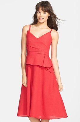 BCBGMAXAZRIA 'Tessa' Asymmetrical Peplum Crepe Fit & Flare Dress